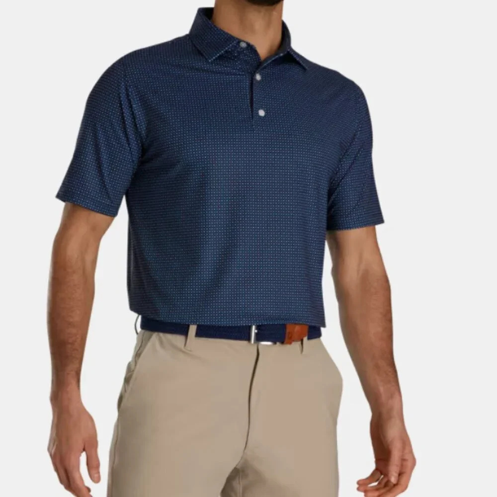FootJoy Dot Geo Lisle Men's polo in blue size Large - Picture 10 of 11